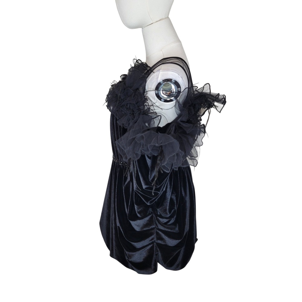 Kiki Riki Black Velvet Feather Cocktail Dress Small NWT Holiday Special Occasion - Picture 5 of 6